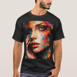 Färgrik Abstrakt Porträtt Modern Väggkonst T Shirt