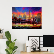 Färgrik Abstrakt San Francisco Skyline Affisch