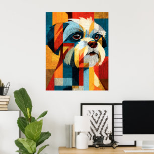 Färgrik Abstrakt Shih Tzu Geometrisk Affisch
