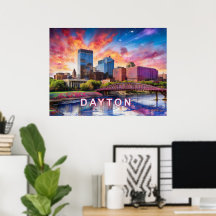 Färgrik Abstrakt Siluett av Dayton, Ohio