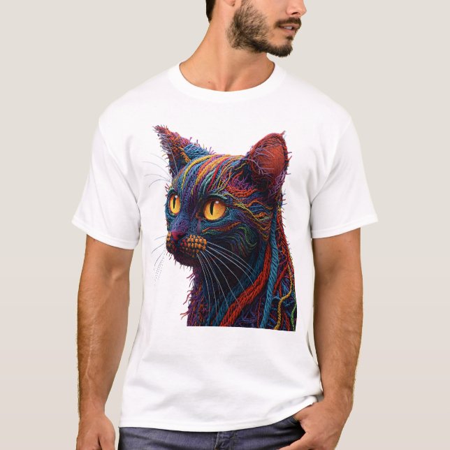 Färgrik Abstrakt Stickad Textur Katt Tröja (Framsida)