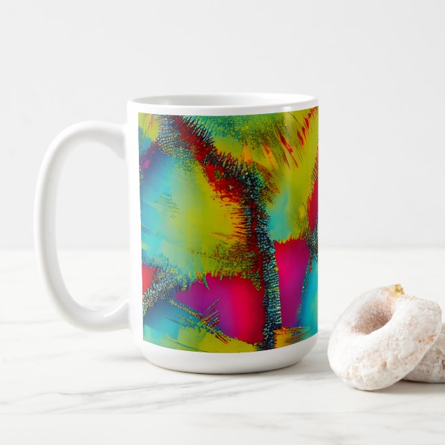 Färgrik Abstrakt Stickmönster  Kaffemugg (Med munk)