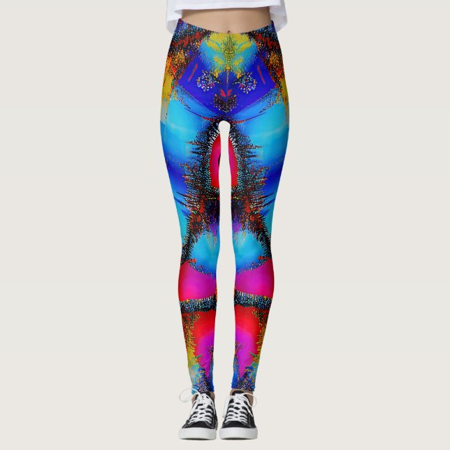 Färgrik Abstrakt Stickmönster Leggings (Framsida)