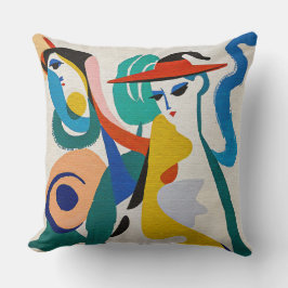 Färgrik Abstrakt Surreal Kvinna Röd Hatt Konst Kudde