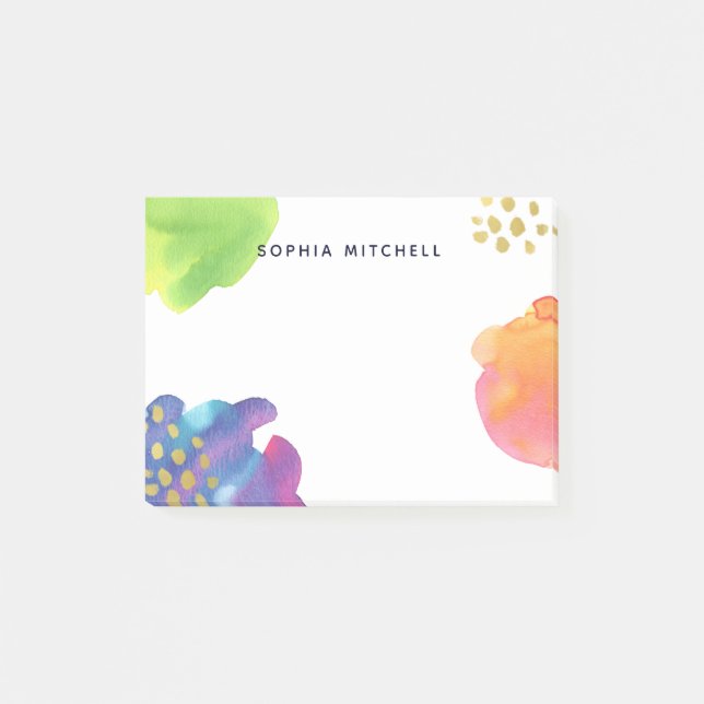 Färgrik abstrakt vattenfärg med guld post-it block (Framsida)