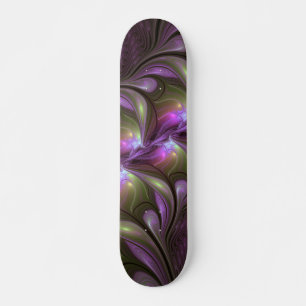 Färgrik Abstrakt Violett Lila Khaki Fraktal Konst Mini Skateboard Bräda 18,5 Cm