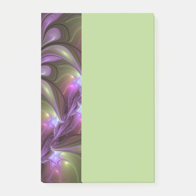 Färgrik Abstrakt Violett Lila Khaki Fraktal Konst Post-it Block (Framsida)
