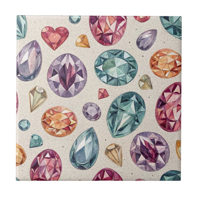 Färgrik Ädelstensmönster (2) Kakelplatta (Framsidan)