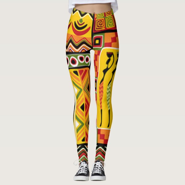 Färgrik afrikansk mönstertryckCollage Leggings (Framsida)