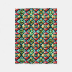 Färgrik afrikanskinspirerad geometrisk mosaikmönst fleecefilt