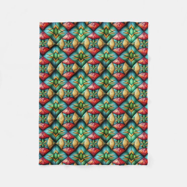 Färgrik afrikanskinspirerad geometrisk mosaikmönst fleecefilt (Framsidan)