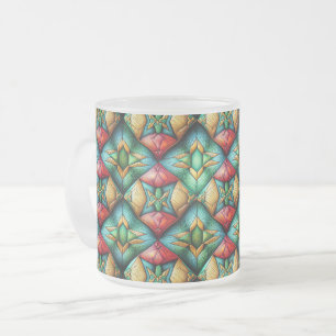 Färgrik afrikanskinspirerad geometrisk mosaikmönst frostad glasmugg