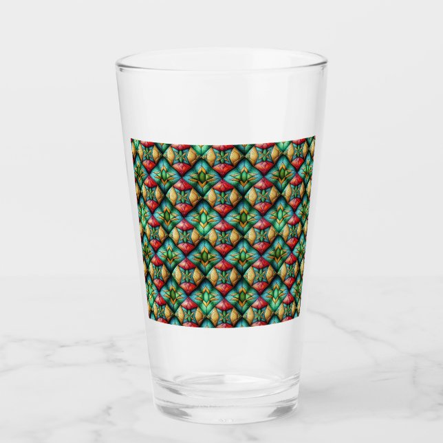 Färgrik afrikanskinspirerad geometrisk mosaikmönst glaskopp (Framsida)