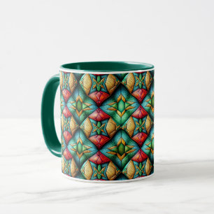 Färgrik afrikanskinspirerad geometrisk mosaikmönst mugg