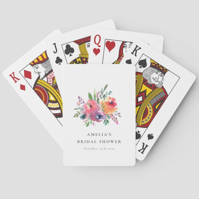 Färgrik akvarell blommande bröllopsfest Anpassad Casinokort (Baksidan)