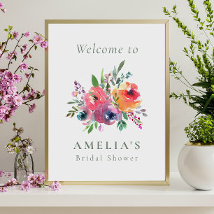 Färgrik akvarell blommande bröllopsfest välkommen poster