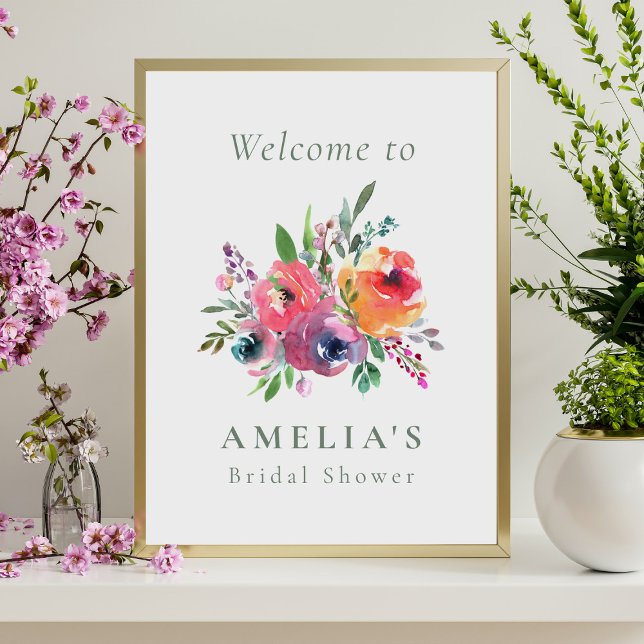 Färgrik akvarell blommande bröllopsfest välkommen poster (Skapare uppladdad)