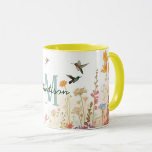 Färgrik akvarell Blommor fåglar Kolibri Harmoni Mugg