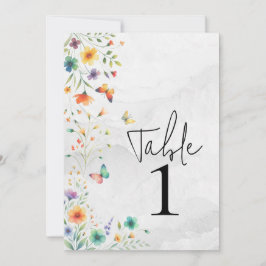 Färgrik akvarell blomster fjäril bordskort