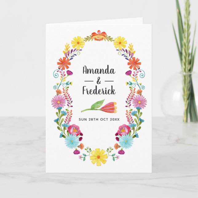 Färgrik akvarell blomster mexikansk fiesta bröllop program (Framsida)