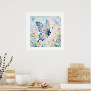 Färgrik akvarell fjäril blomster poster