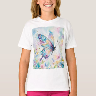 Färgrik akvarell fjäril blomster t shirt