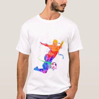 Färgrik akvarell fotbollsspelare silhuett grafisk t shirt