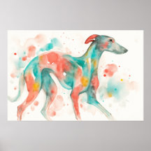 Färgrik akvarell Greyhound Finkonst