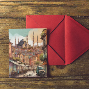 Färgrik akvarell Istanbul Siluett Vykort