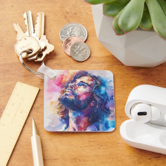 Färgrik akvarell Jesus Kristus Nyckelring (Skrivbord)