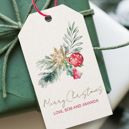 Färgrik akvarell konstnärlig julskrift presentetikett