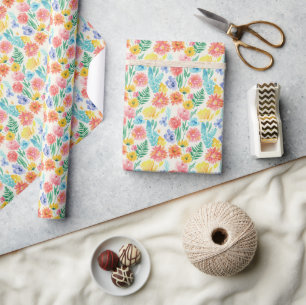 Färgrik akvarell Pastell Blommig Presentpapper