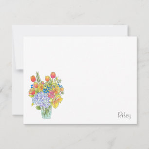 Färgrik akvarell, Penna & Bläck Blomsterbukett Anteckningskort
