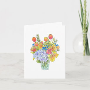 Färgrik akvarell, Penna & Bläck Blomsterbukett Anteckningskort