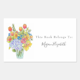 Färgrik akvarell, Penna & Bläck Blomsterbukett Rektangulärt Klistermärke