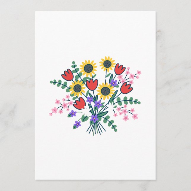 Färgrik akvarell vildblomma bröllopsprogramkort program (Framsida)