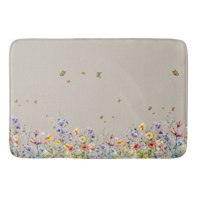 Färgrik akvarell vildblomma med fjäril badrumsmatta (Framsidan)