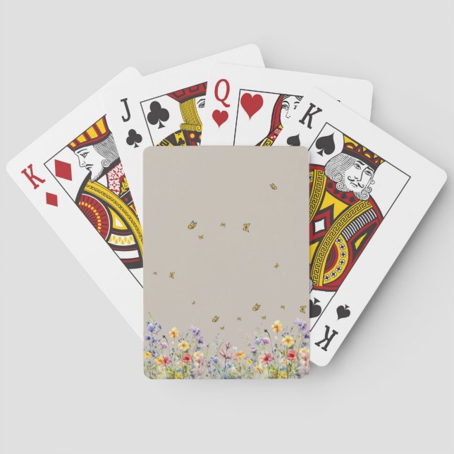 Färgrik akvarell vildblomma med fjäril casinokort (Baksidan)