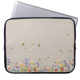 Färgrik akvarell vildblomma med fjäril laptop fodral