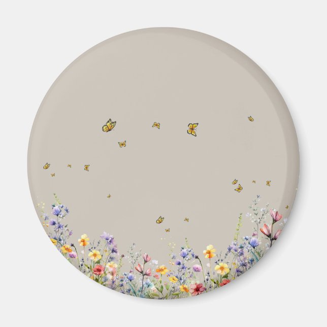 Färgrik akvarell vildblomma med fjäril magnet (Framsidan)