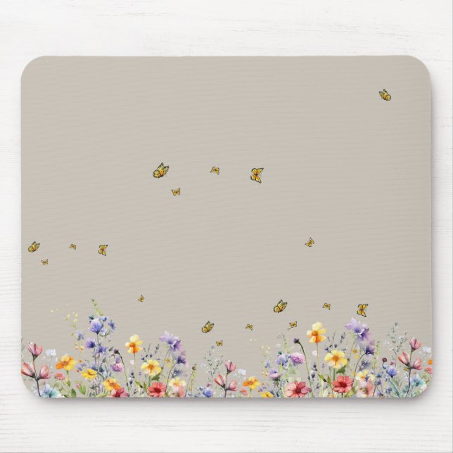 Färgrik akvarell vildblomma med fjäril musmatta (Framsidan)