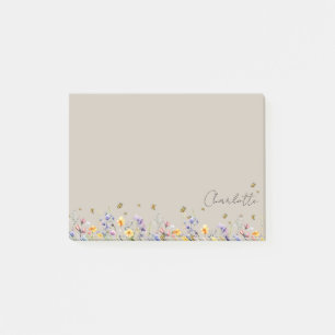 Färgrik akvarell vildblomma med fjäril post-it block