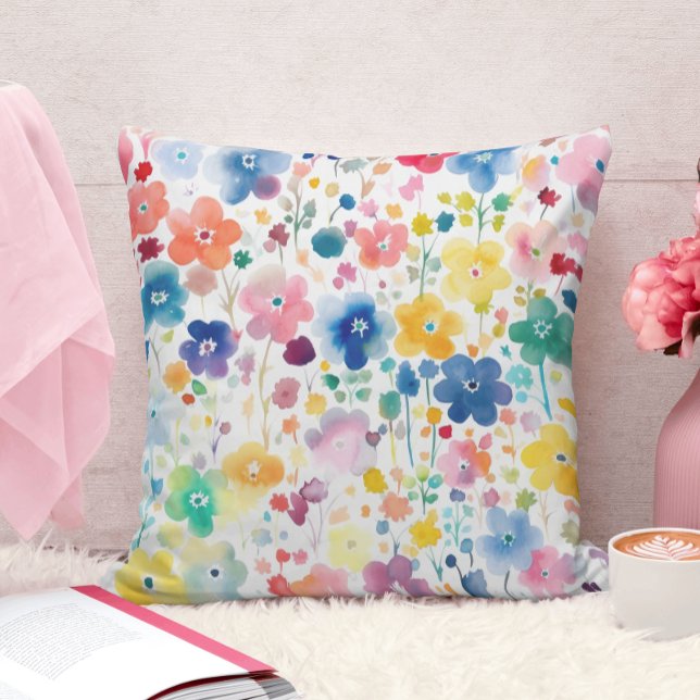 Färgrik akvarell vildblommamönster kudde (Skapare uppladdad)