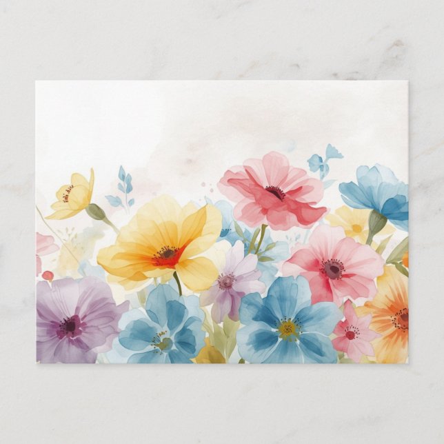 Färgrik akvarellblomma brevkort vykort (Framsida)