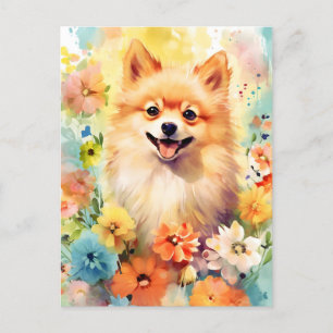 Färgrik akvarellkonst av Pomeranian Vykort
