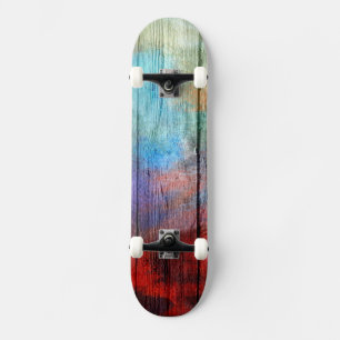 Färgrik akvarellträ abstrakt #2 old school skateboard bräda 21,6 cm