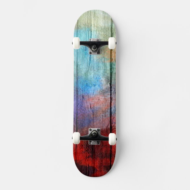 Färgrik akvarellträ abstrakt #2 old school skateboard bräda 21,6 cm (Framsida)