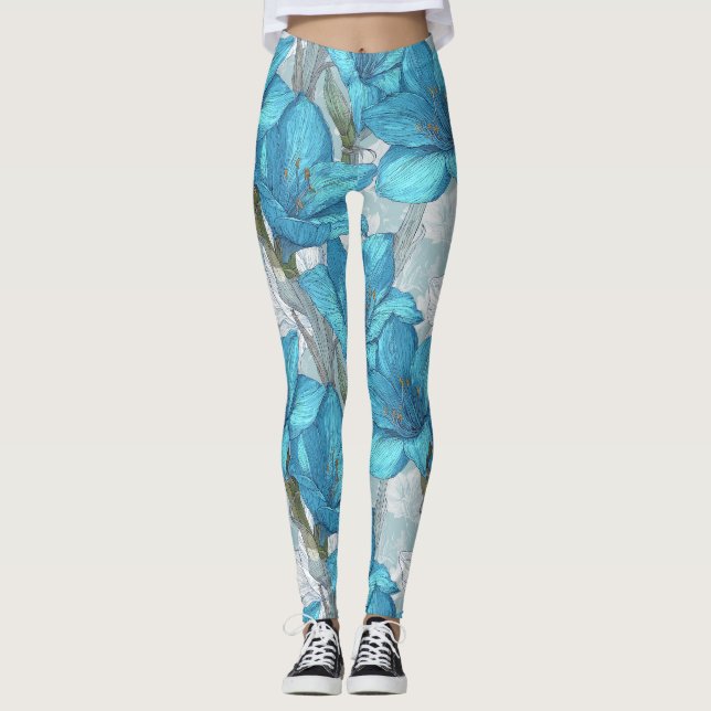 Färgrik Amaryllis Fantasy Aktiv Kroppshöjning Leggings (Framsida)