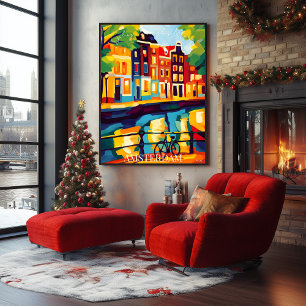 Färgrik Amsterdams kanalscen i abstrakt fauvism Poster