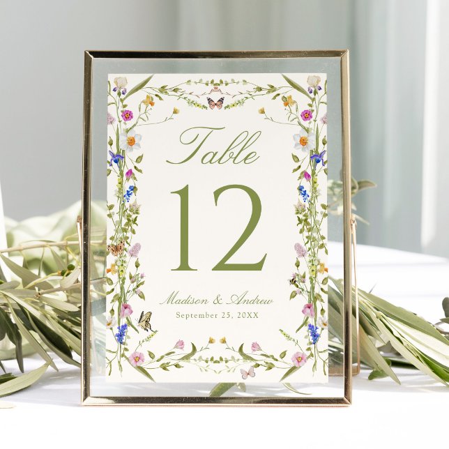 Färgrik äng med vilda blommor bröllopsbord nummer inbjudningar (Skapare uppladdad)